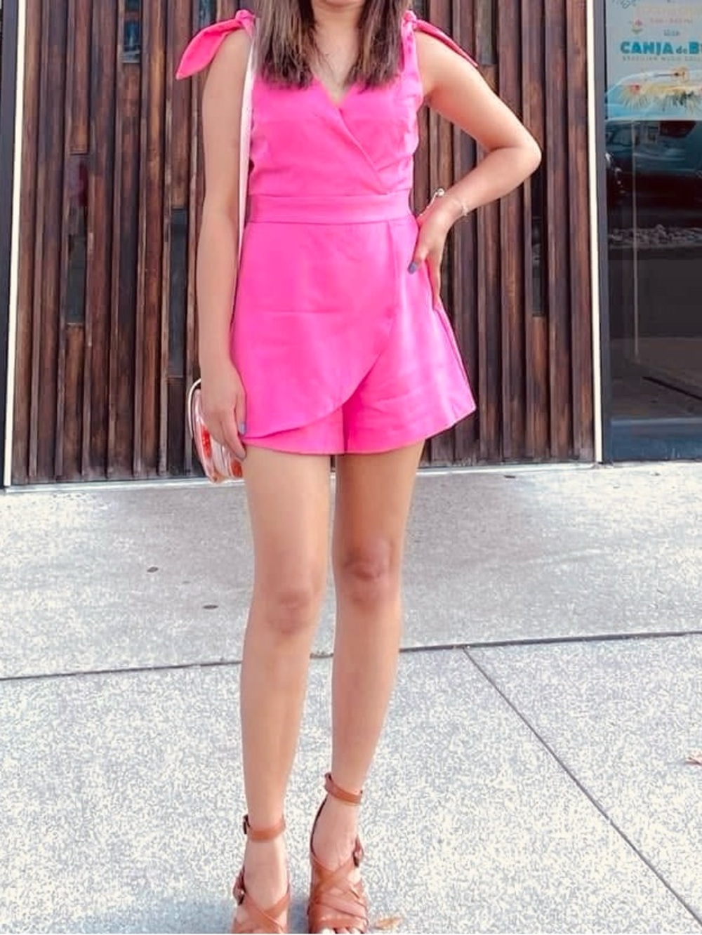 BCBGeneration Coral Tie-Shoulder Mini Romper -Preloved like new condition